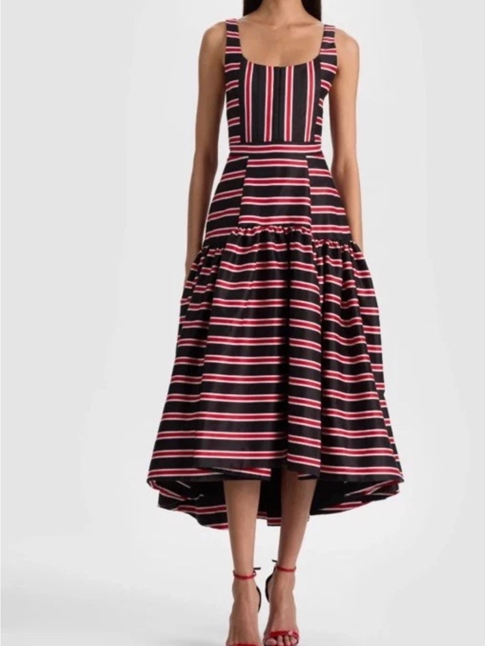 ALICE & OLIVIA DIANA TEAKWOOD STRIPE STRUCTURED MIDI DRESS NWT $660 Sz 4 - Picture 4 of 15